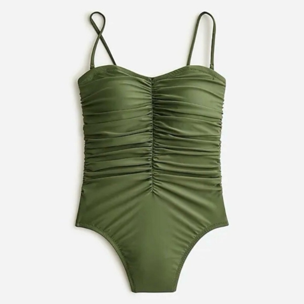 J Crew Green Ruched Sweetheart One-Piece Swimsuit Size 24 Swimwear NWT